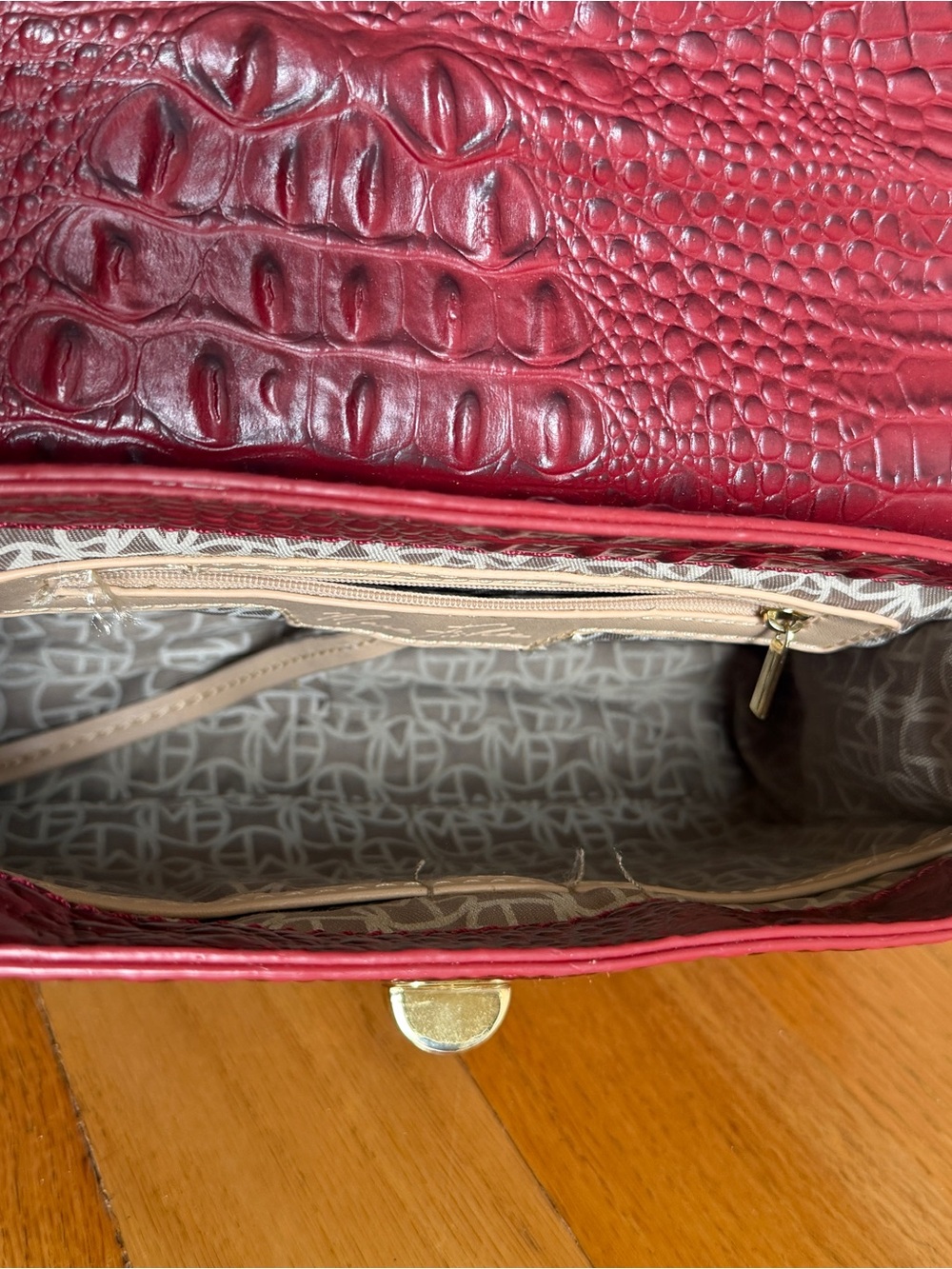 Marc Fisher Croc-Embossed Top-Handle Satchel in Burgundy - Picture 4 of 7